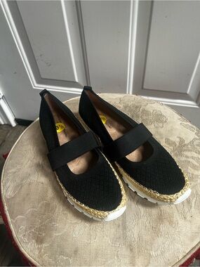 Adrienne Vittadini Black Knit Slip-on Espadrille Sneakers w/sporty elastic strap